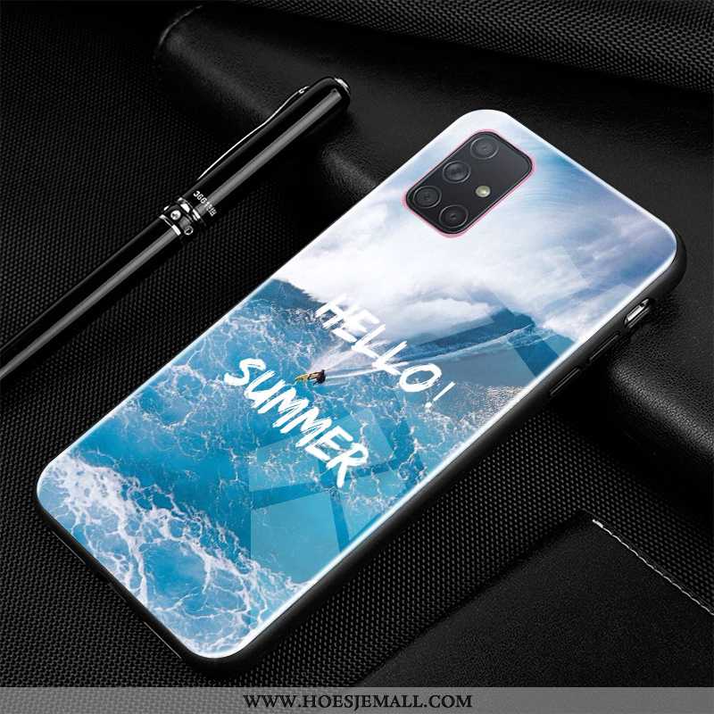 Hoesje Samsung Galaxy A71 Bescherming Glas Zacht Mobiele Telefoon Hoes Hemming Trend Zwarte