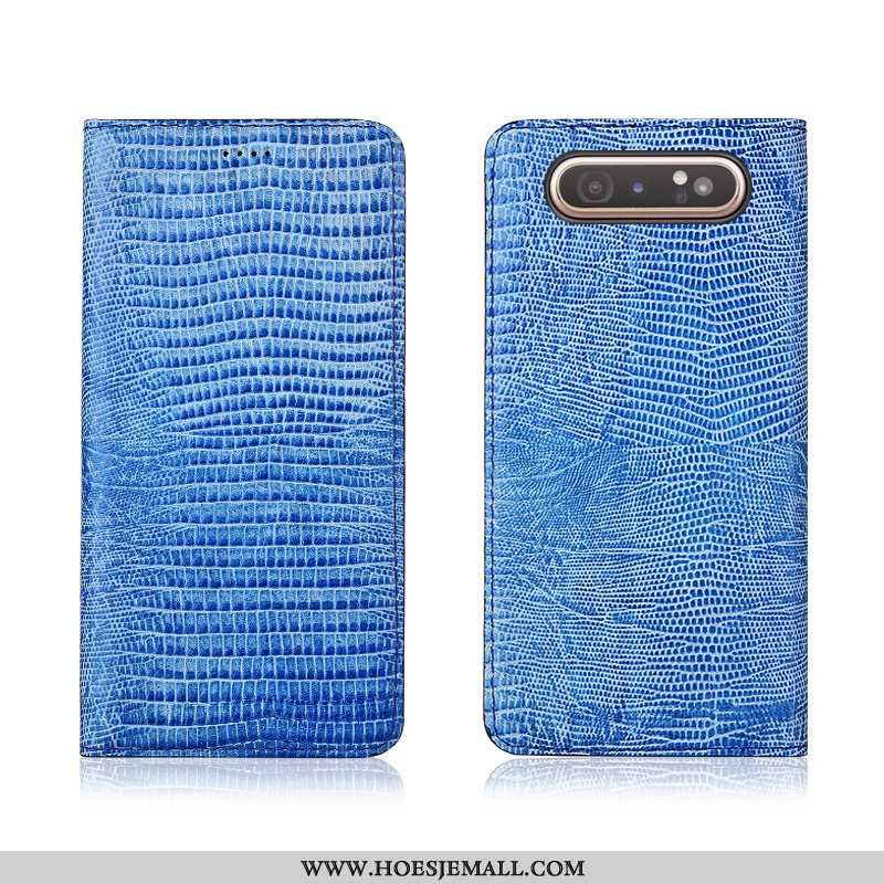 Hoes Samsung Galaxy A80 Trend Zacht Clamshell Ster Leren Hoesje Blauw Mobiele Telefoon Blauwe