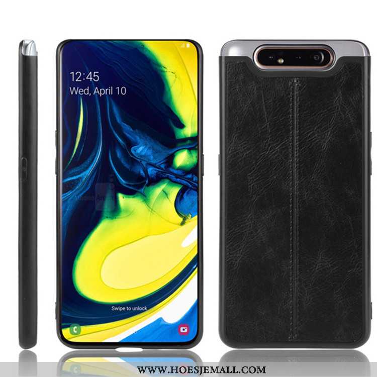 Hoes Samsung Galaxy A80 Leer Bescherming Hoesje Mobiele Telefoon Hard Anti-fall Zwarte