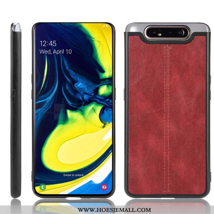 Hoes Samsung Galaxy A80 Leer Bescherming Hoesje Mobiele Telefoon Hard Anti-fall Zwarte