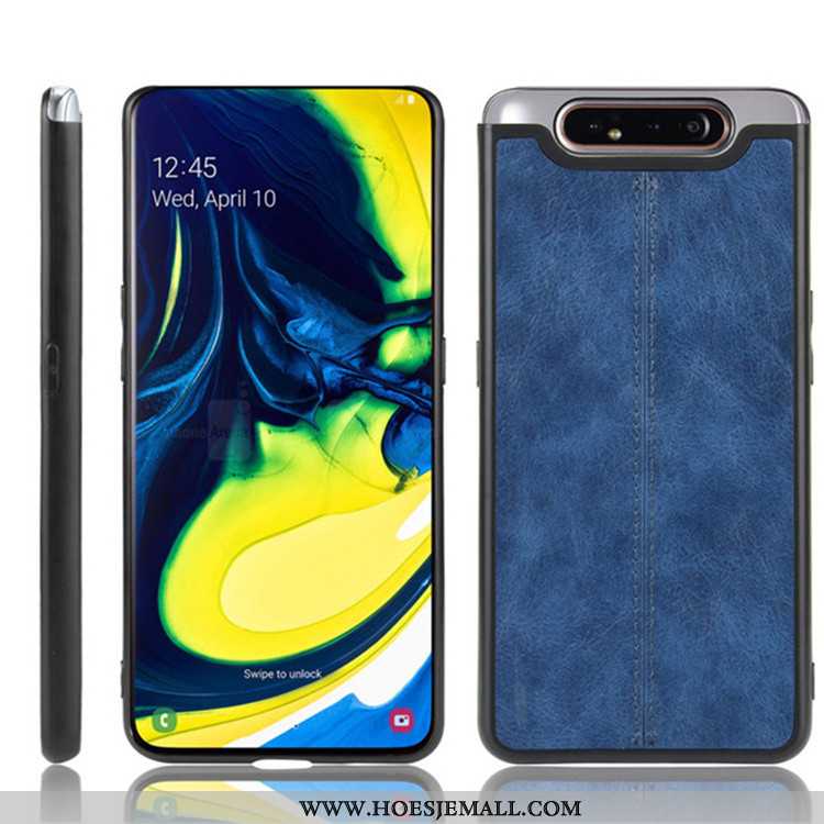 Hoes Samsung Galaxy A80 Leer Bescherming Hoesje Mobiele Telefoon Hard Anti-fall Zwarte