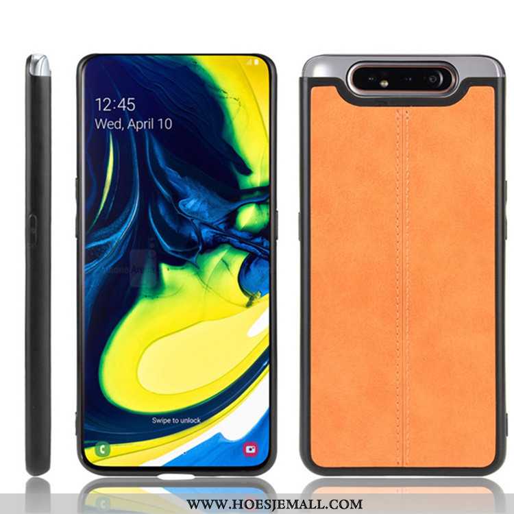 Hoes Samsung Galaxy A80 Leer Bescherming Hoesje Mobiele Telefoon Hard Anti-fall Zwarte