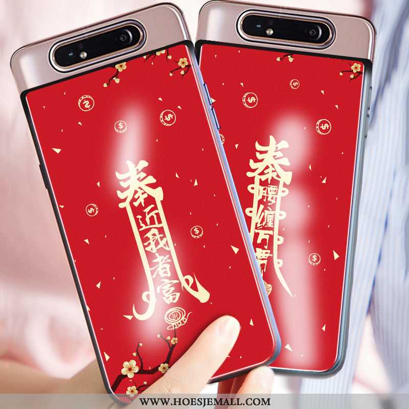 Hoesje Samsung Galaxy A80 Bescherming Glas Chinese Stijl Siliconen Hoes All Inclusive Rood