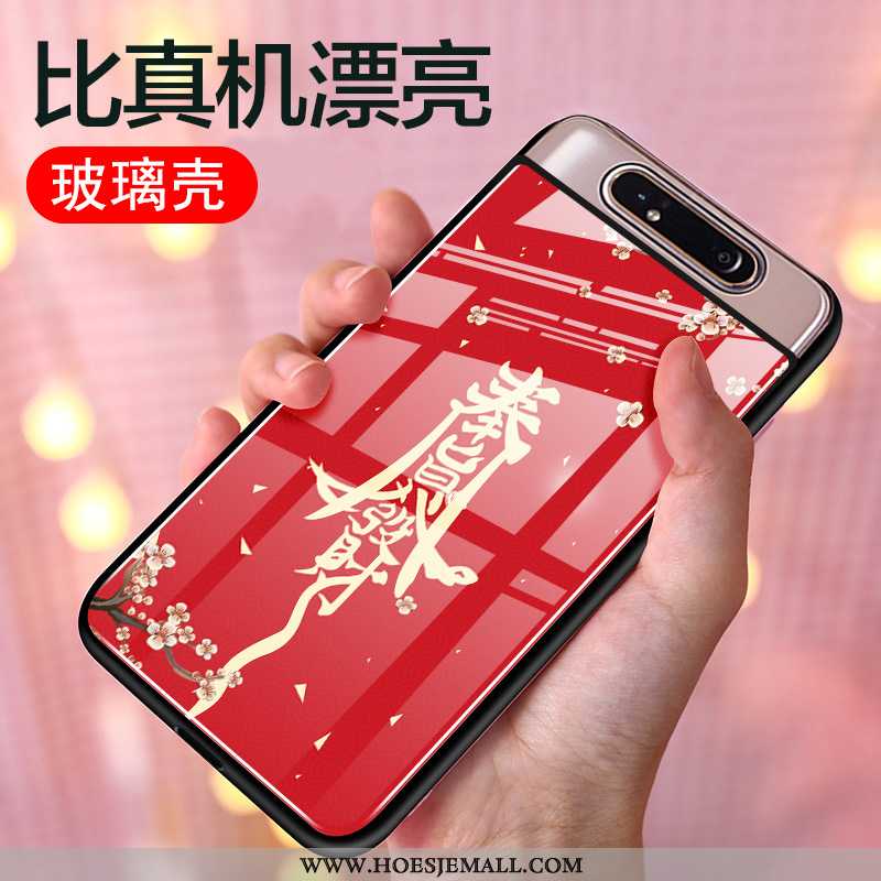 Hoesje Samsung Galaxy A80 Bescherming Glas Chinese Stijl Siliconen Hoes All Inclusive Rood