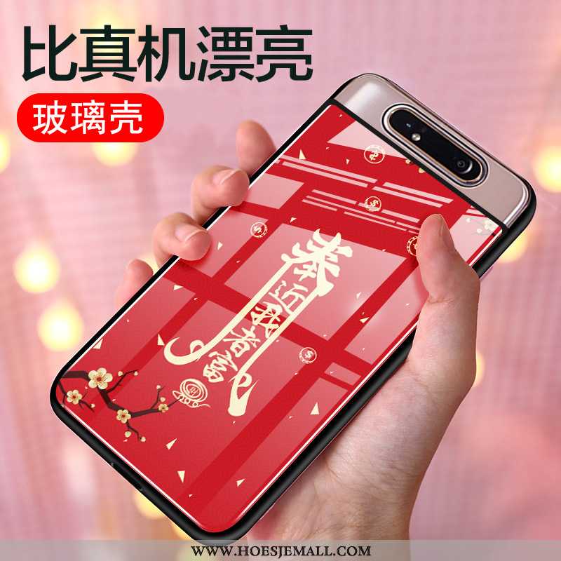 Hoesje Samsung Galaxy A80 Bescherming Glas Chinese Stijl Siliconen Hoes All Inclusive Rood