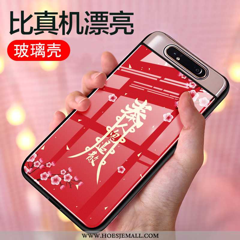 Hoesje Samsung Galaxy A80 Bescherming Glas Chinese Stijl Siliconen Hoes All Inclusive Rood