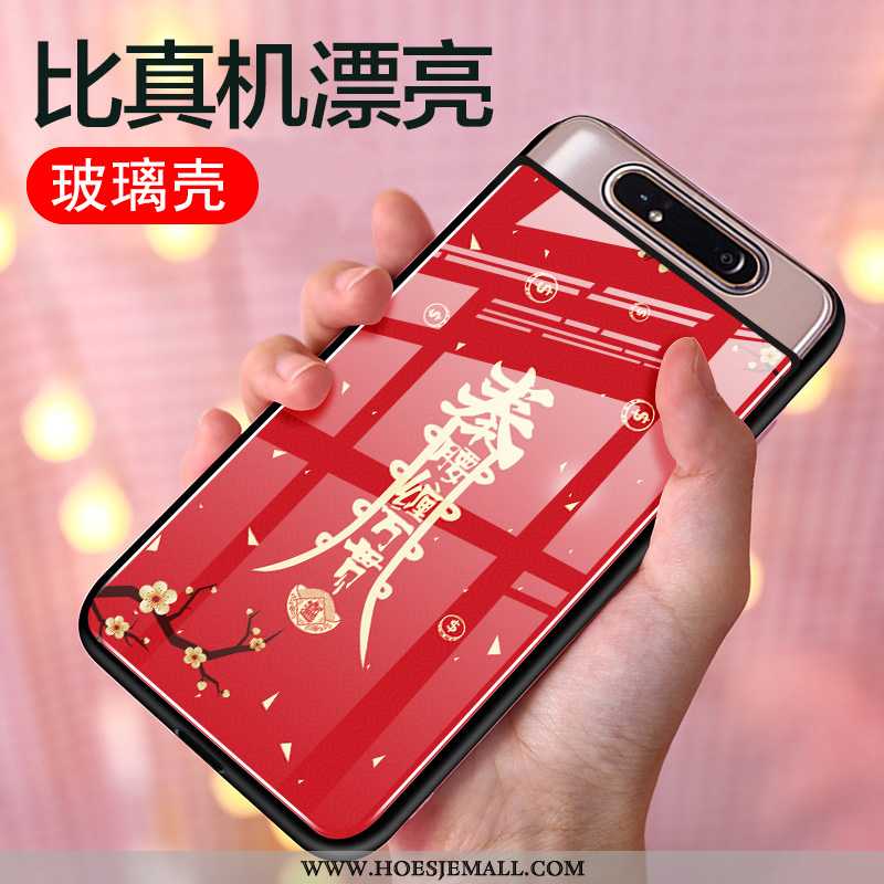 Hoesje Samsung Galaxy A80 Bescherming Glas Chinese Stijl Siliconen Hoes All Inclusive Rood