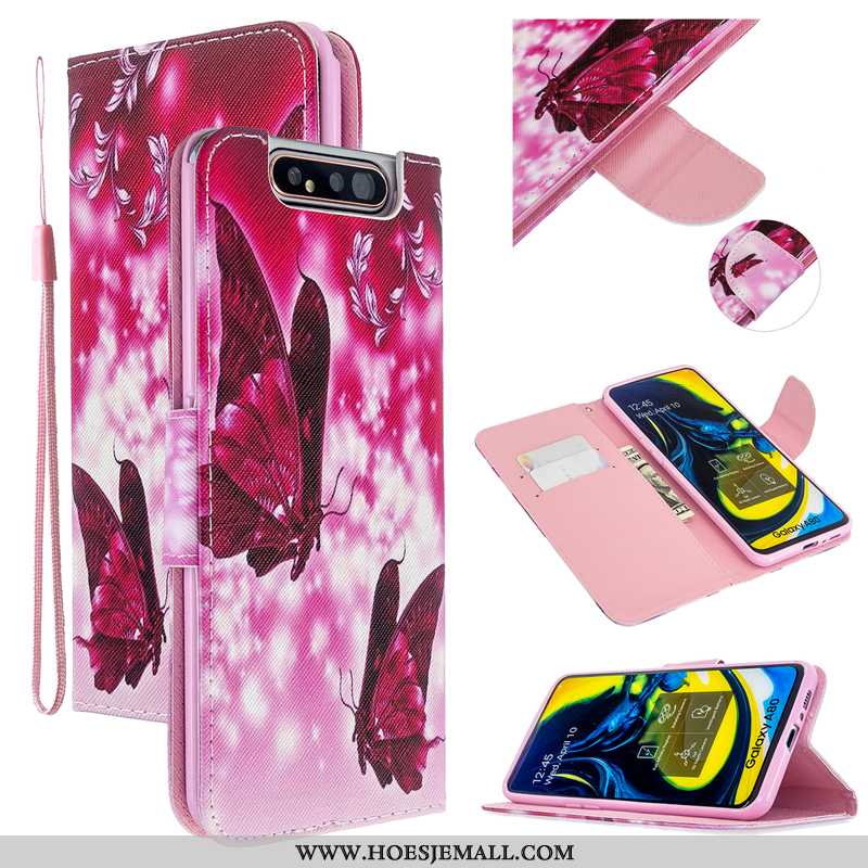 Hoes Samsung Galaxy A80 Bescherming Leren Hoesje Mobiele Telefoon Folio Roze Ster