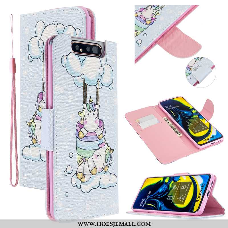 Hoes Samsung Galaxy A80 Bescherming Leren Hoesje Mobiele Telefoon Folio Roze Ster