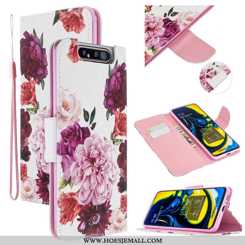 Hoes Samsung Galaxy A80 Bescherming Leren Hoesje Mobiele Telefoon Folio Roze Ster