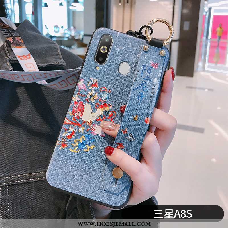 Hoes Samsung Galaxy A8s Scheppend Vintage Dun Eenvoudige Bloemen Hoesje Blauwe