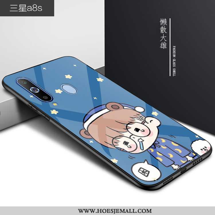 Hoesje Samsung Galaxy A8s Glas Persoonlijk Spotprent Blauw Bescherming Anti-fall Lovers Blauwe