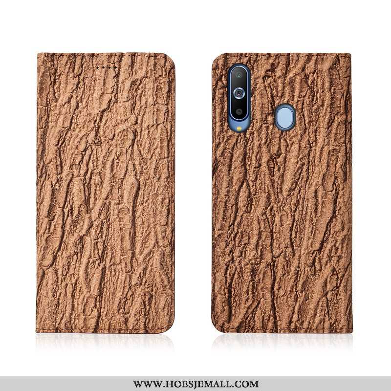 Hoes Samsung Galaxy A8s Echt Leer Leer Siliconen Hoesje Boom Leren Clamshell Khaki