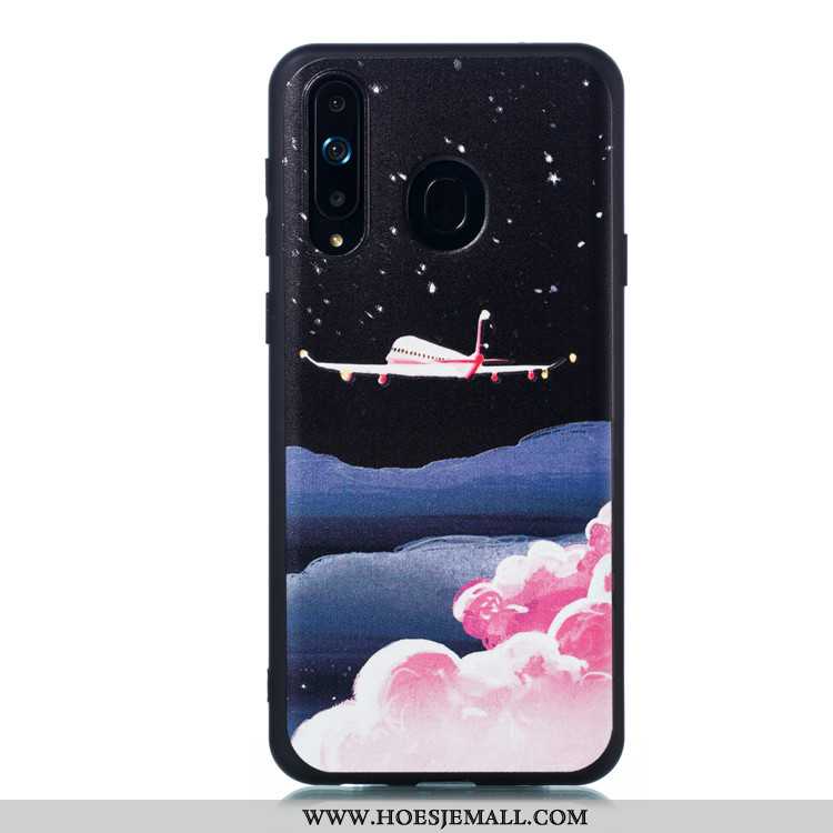 Hoesje Samsung Galaxy A8s Trend Schrobben Spotprent Eenvoudige Zwart Mobiele Telefoon Hoes Zwarte