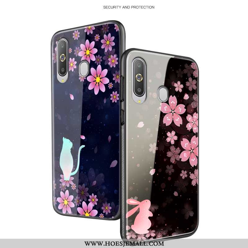 Hoes Samsung Galaxy A8s Siliconen Bescherming All Inclusive Glas Eenvoudige Ster Bloemen Zwarte