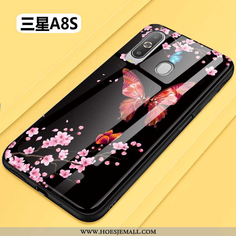 Hoes Samsung Galaxy A8s Siliconen Bescherming All Inclusive Glas Eenvoudige Ster Bloemen Zwarte