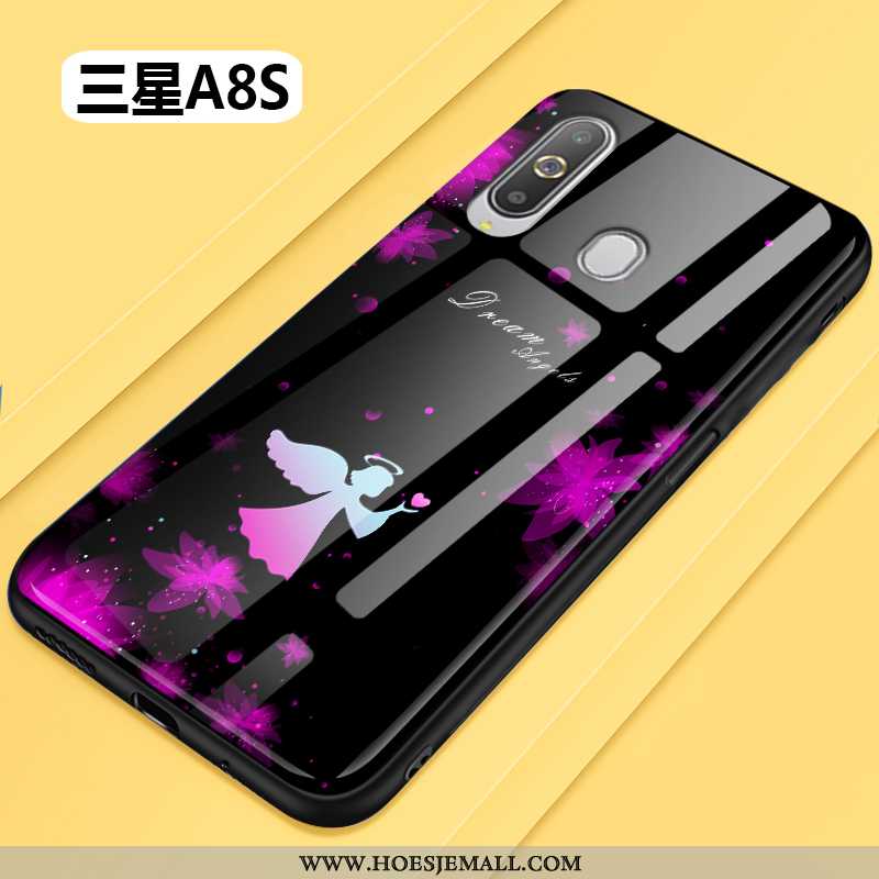 Hoes Samsung Galaxy A8s Siliconen Bescherming All Inclusive Glas Eenvoudige Ster Bloemen Zwarte