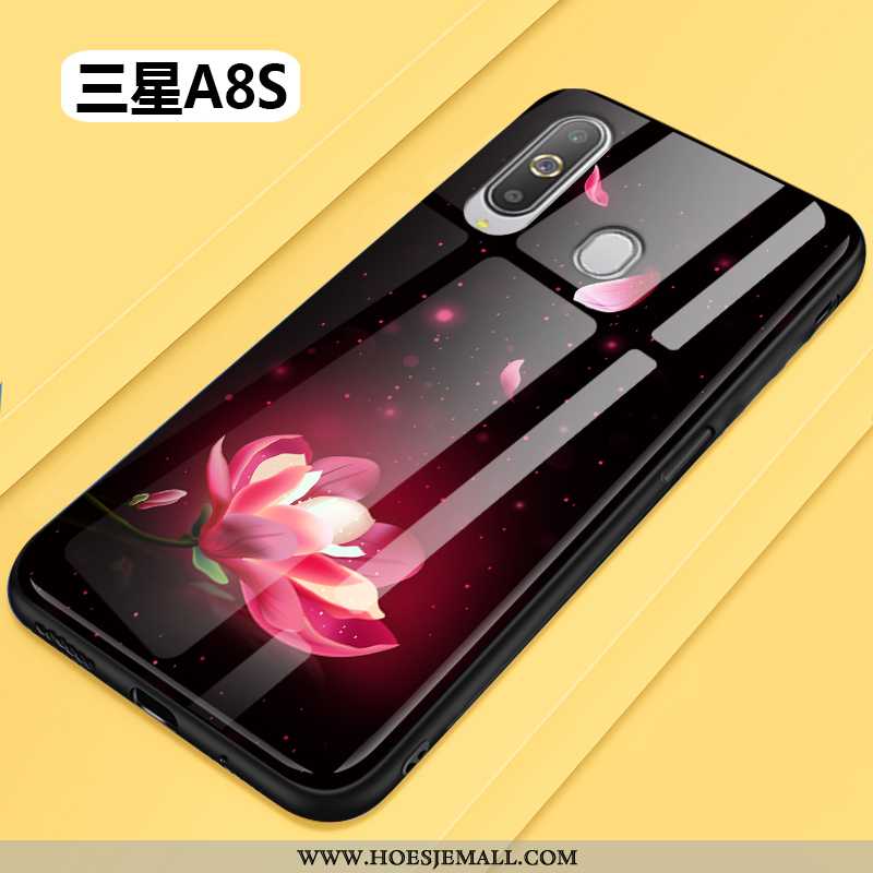 Hoes Samsung Galaxy A8s Siliconen Bescherming All Inclusive Glas Eenvoudige Ster Bloemen Zwarte