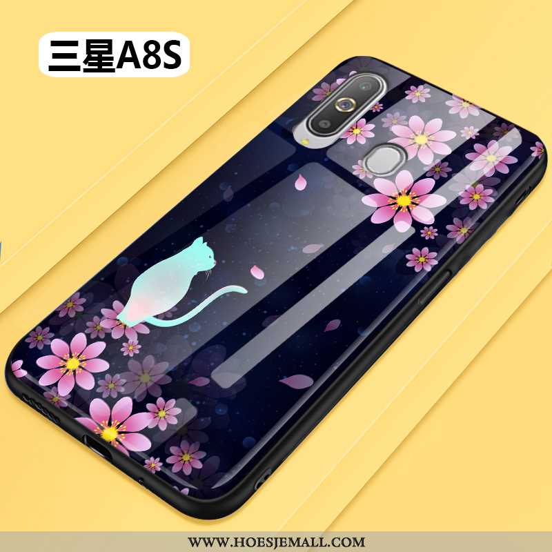 Hoes Samsung Galaxy A8s Siliconen Bescherming All Inclusive Glas Eenvoudige Ster Bloemen Zwarte