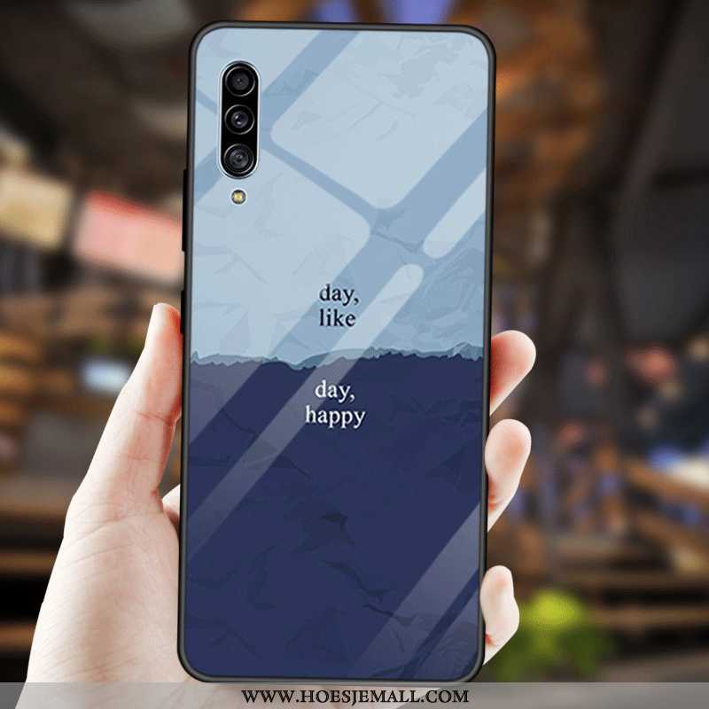 Hoes Samsung Galaxy A90 5g Zacht Bescherming Ster Tempereren Mode Hoesje Eenvoudige Blauwe