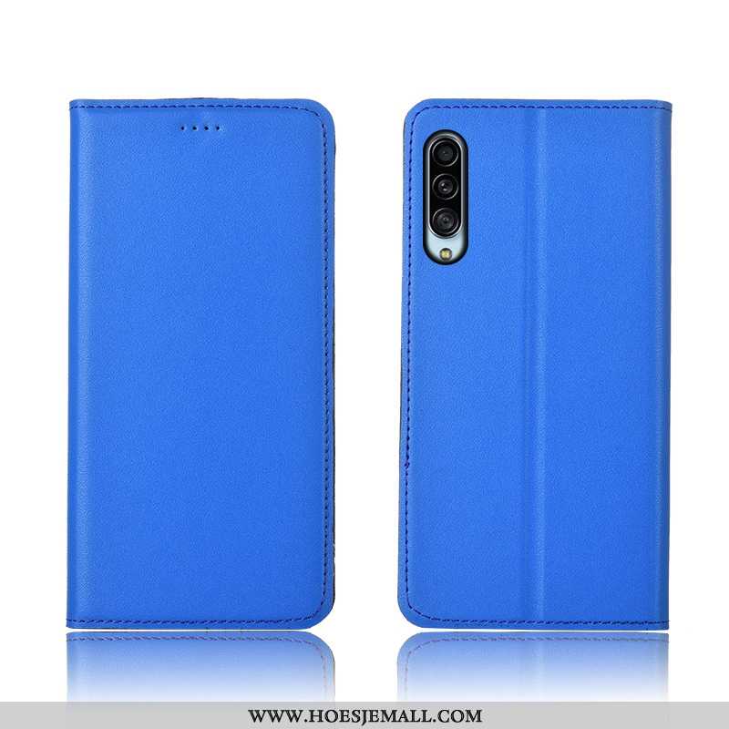 Hoes Samsung Galaxy A90 5g Echt Leer Siliconen Bescherming Blauw Schrobben Hoesje Blauwe