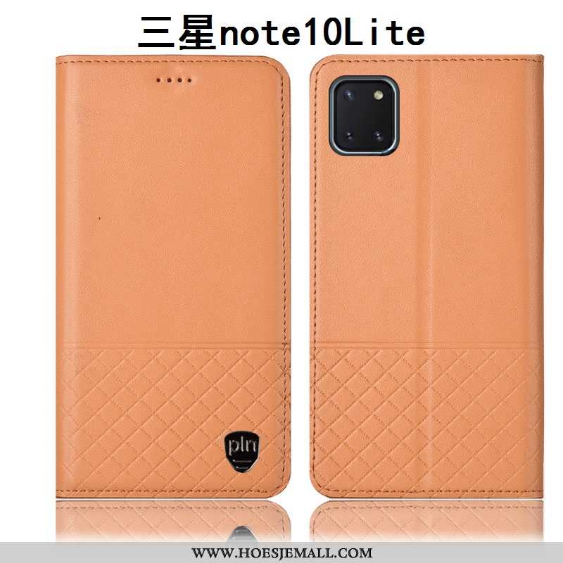 Hoesje Samsung Galaxy Note 10 Lite Bescherming Echt Leer Ster Hoes Anti-fall Geel Folio