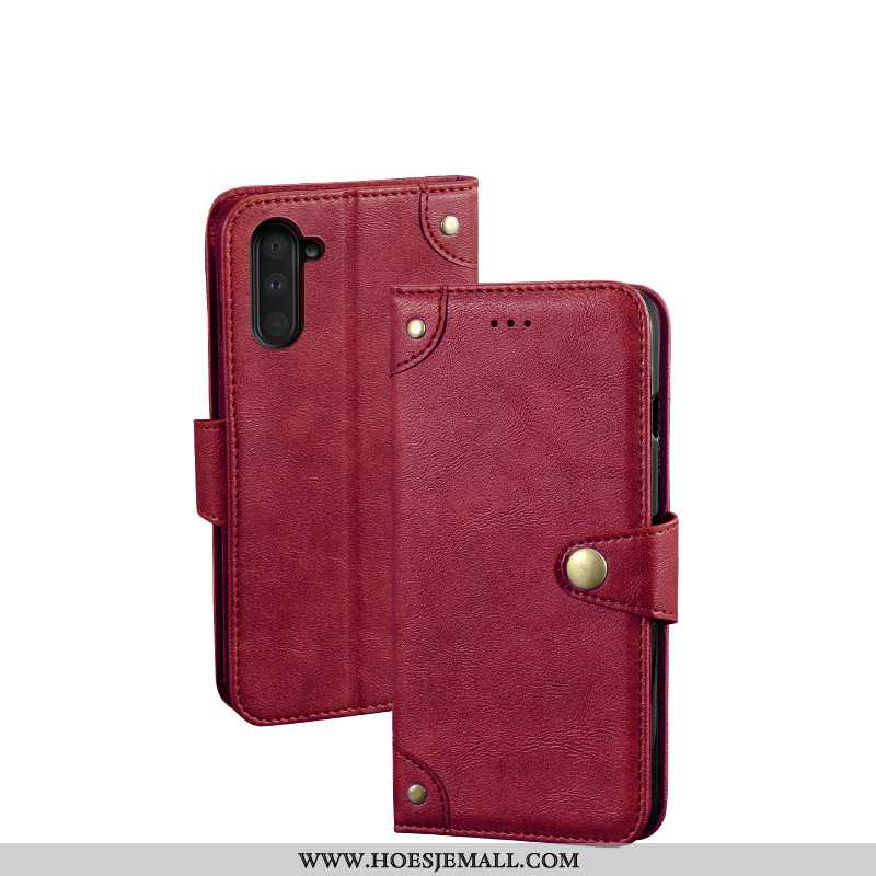 Hoes Samsung Galaxy Note 10 Leren Hoesje Vintage Portemonnee Ster Mobiele Telefoon Bordeaux