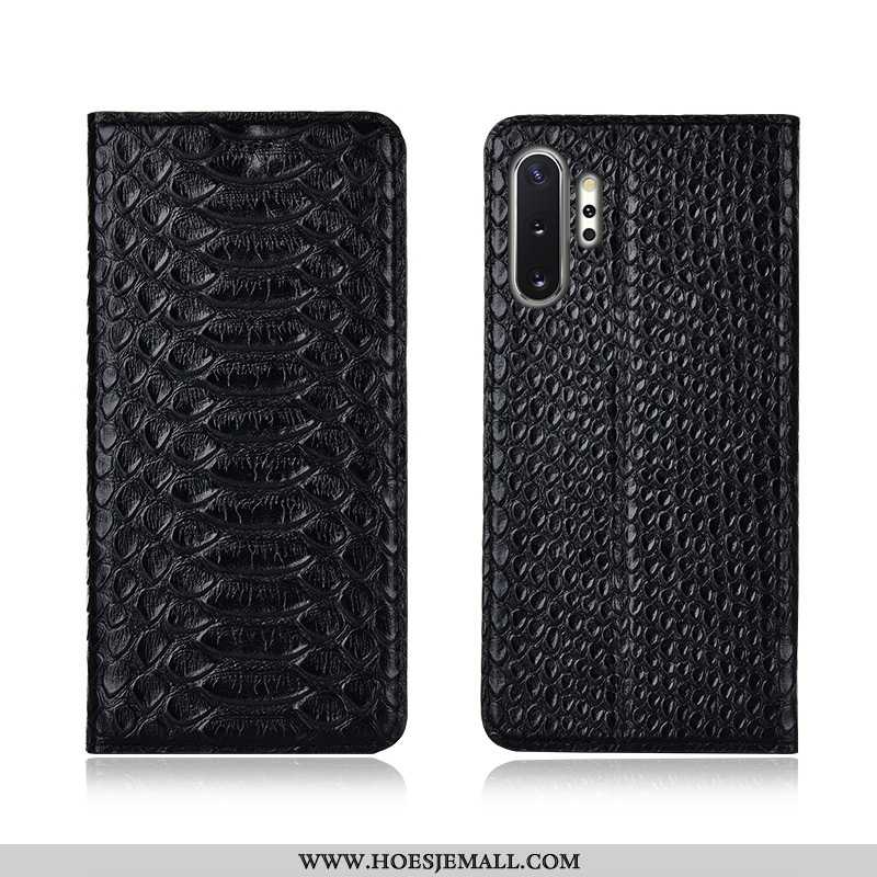Hoesje Samsung Galaxy Note 10+ Leren Echt Leer Siliconen Zwart Patroon Mobiele Telefoon Nieuw Zwarte