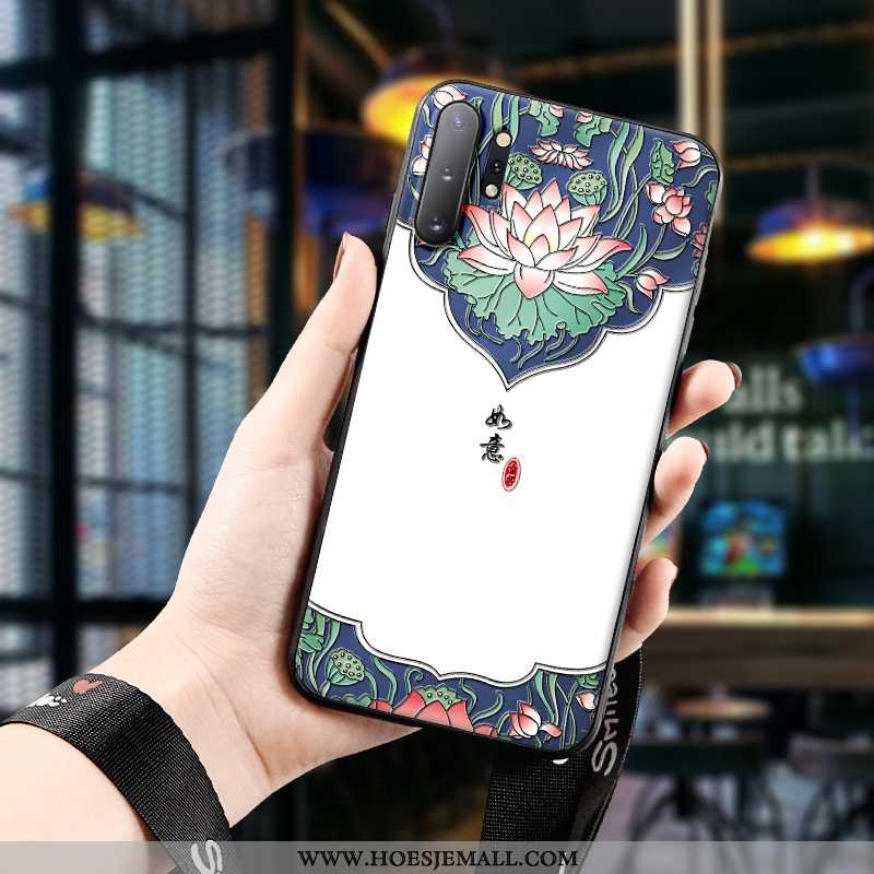 Hoes Samsung Galaxy Note 10+ Siliconen Bescherming Hoesje Chinese Stijl Reliëf Vintage Wit Witte