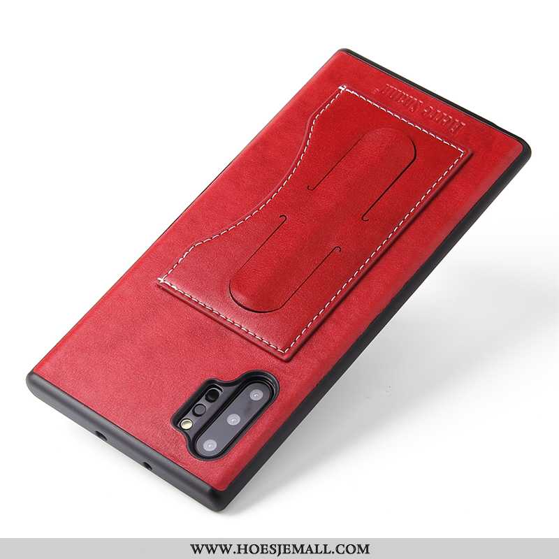 Hoes Samsung Galaxy Note 10+ Bescherming Leer Kwaliteit Ster All Inclusive Kaart Rood