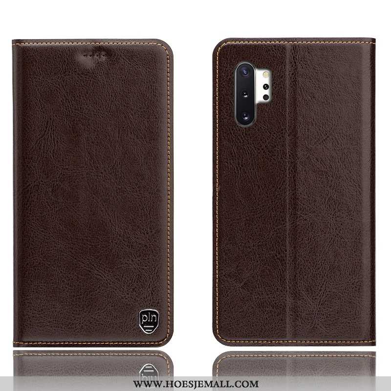 Hoes Samsung Galaxy Note 10+ Leren Hoesje Patroon Folio Bruin Ster Bruine