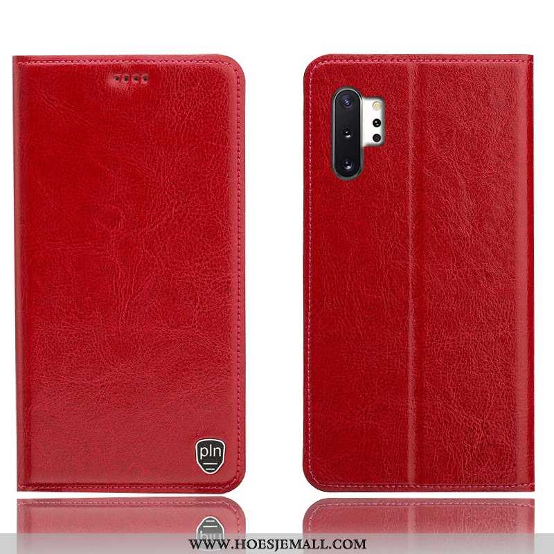 Hoes Samsung Galaxy Note 10+ Leren Hoesje Patroon Folio Bruin Ster Bruine