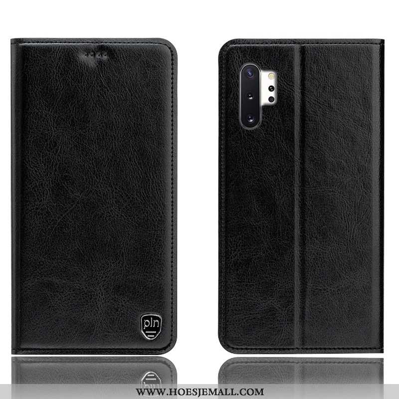 Hoes Samsung Galaxy Note 10+ Leren Hoesje Patroon Folio Bruin Ster Bruine