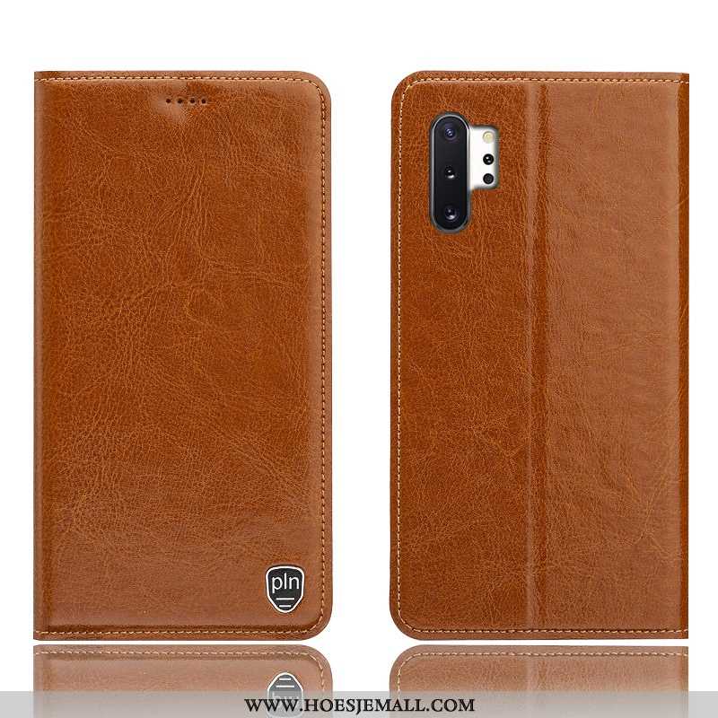 Hoes Samsung Galaxy Note 10+ Leren Hoesje Patroon Folio Bruin Ster Bruine