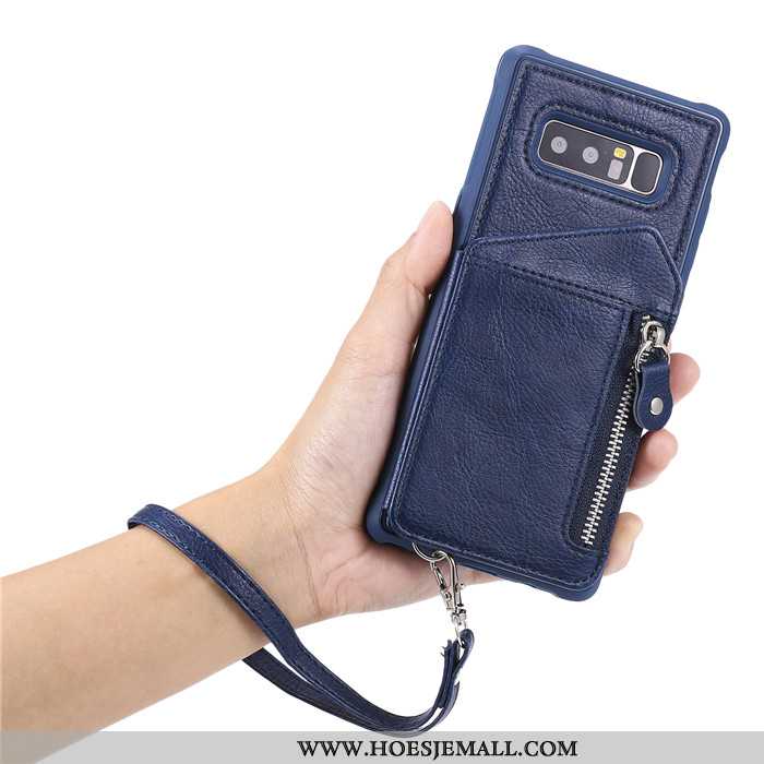 Hoes Samsung Galaxy Note 8 Bescherming Leren Hoesje Kaart Portemonnee Mobiele Telefoon Donkerblauwe