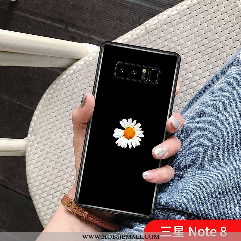 Hoes Samsung Galaxy Note 8 Glas Bescherming Ster Madeliefjes Hoesje Chinese Stijl Zwart Zwarte