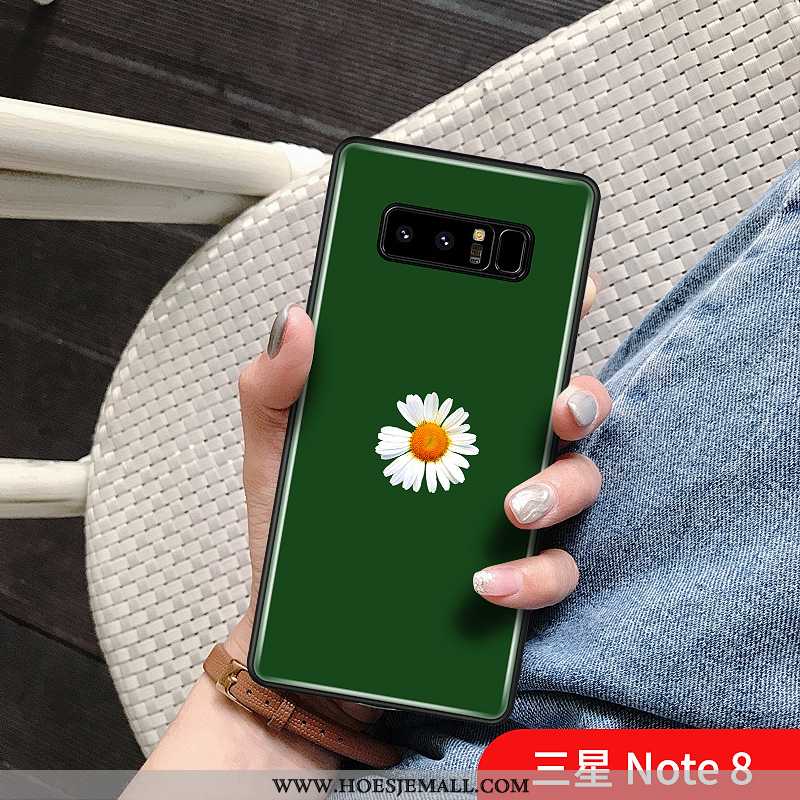 Hoes Samsung Galaxy Note 8 Glas Bescherming Ster Madeliefjes Hoesje Chinese Stijl Zwart Zwarte