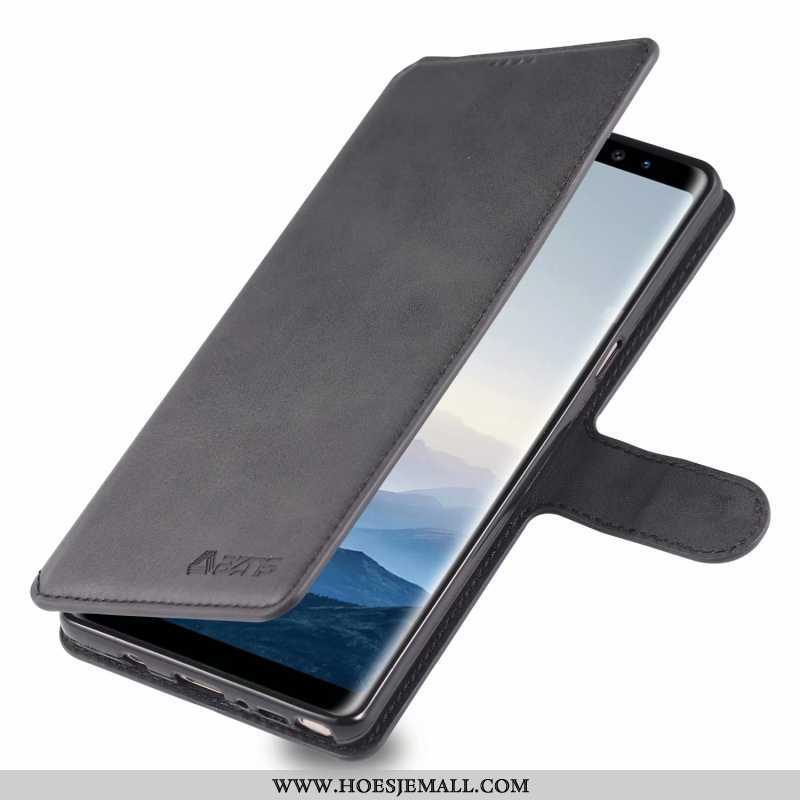 Hoesje Samsung Galaxy Note 8 Hanger Zacht Zwart Leren Bescherming Clamshell Zwarte