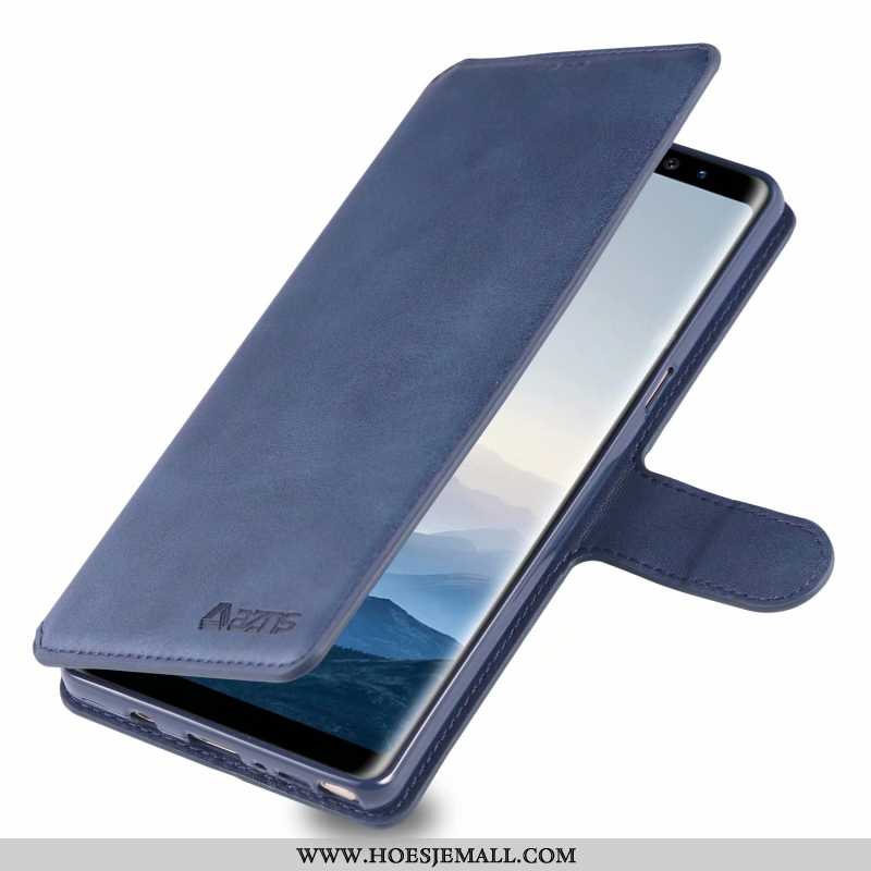 Hoesje Samsung Galaxy Note 8 Hanger Zacht Zwart Leren Bescherming Clamshell Zwarte