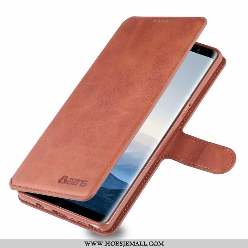 Hoesje Samsung Galaxy Note 8 Hanger Zacht Zwart Leren Bescherming Clamshell Zwarte