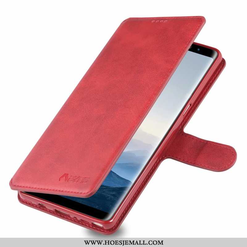 Hoesje Samsung Galaxy Note 8 Hanger Zacht Zwart Leren Bescherming Clamshell Zwarte