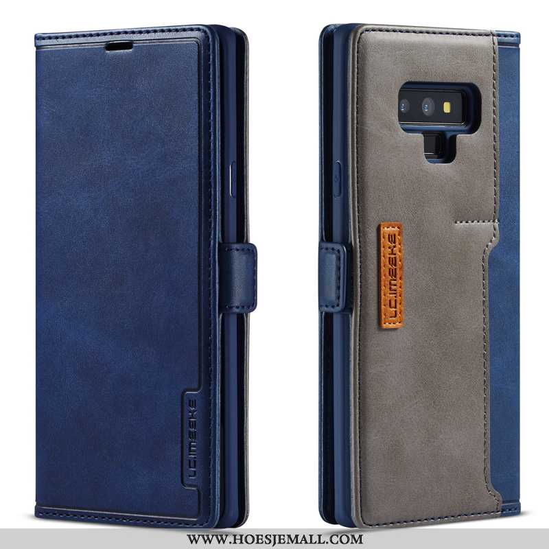 Hoes Samsung Galaxy Note 9 Leren Hoesje Skärmskydd Folio Ster Donkerblauw Eenvoudige All Inclusive D