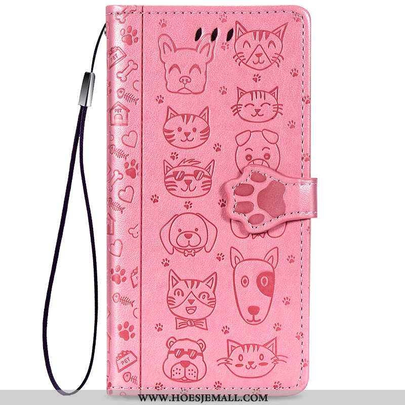 Hoesje Samsung Galaxy Note 9 Leren Hanger Bescherming Spotprent Roze Hond Trend