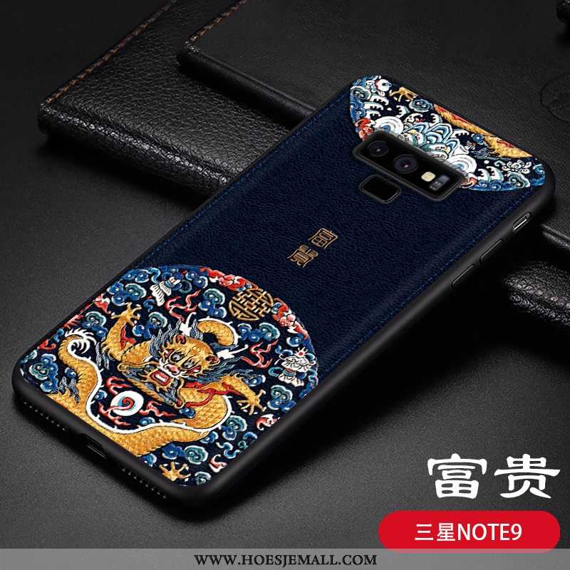 Hoesje Samsung Galaxy Note 9 Reliëf Trend Dragon Patroon Super Zacht Persoonlijk Wind Donkerblauwe