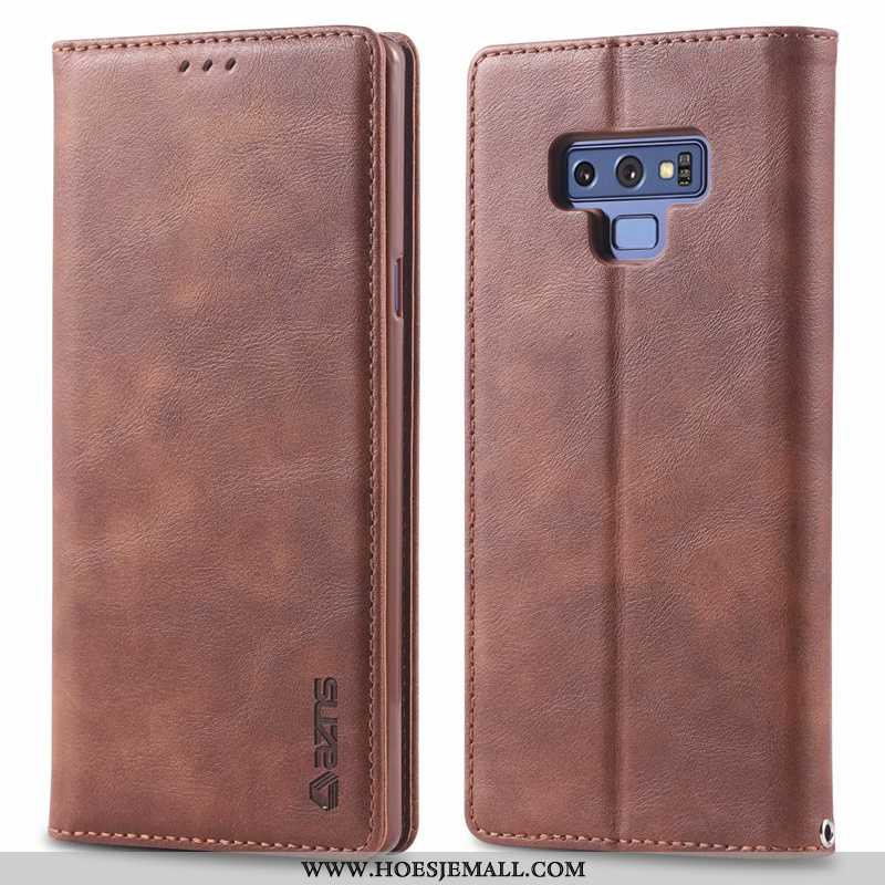 Hoesje Samsung Galaxy Note 9 Leren Siliconen Bruin Mobiele Telefoon Anti-fall Clamshell Bruine