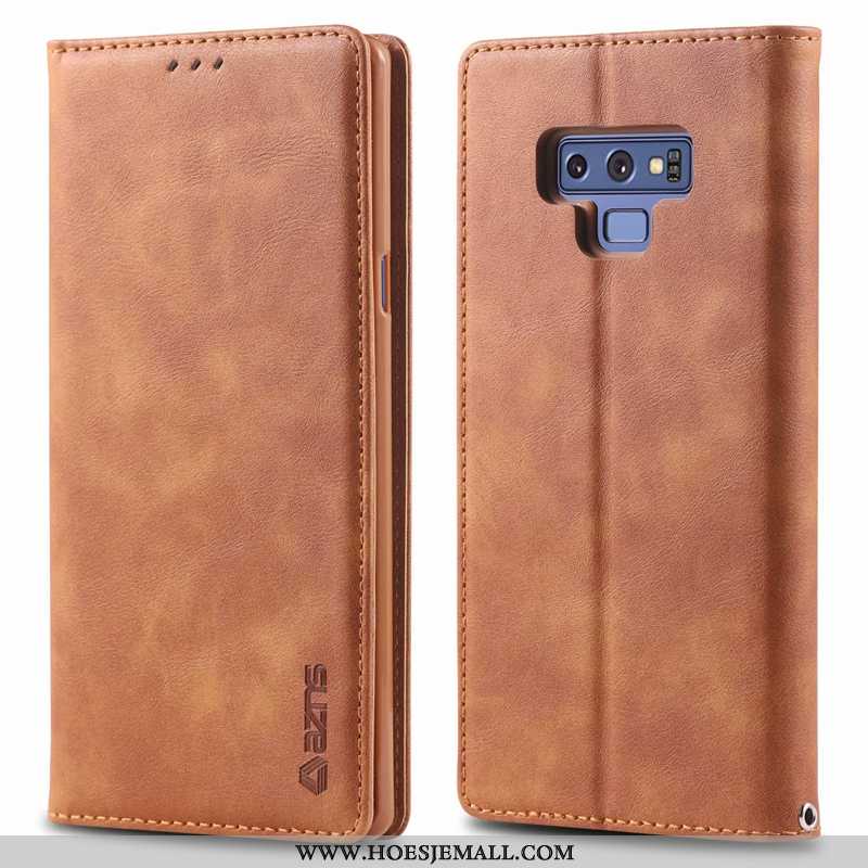 Hoesje Samsung Galaxy Note 9 Leren Siliconen Bruin Mobiele Telefoon Anti-fall Clamshell Bruine