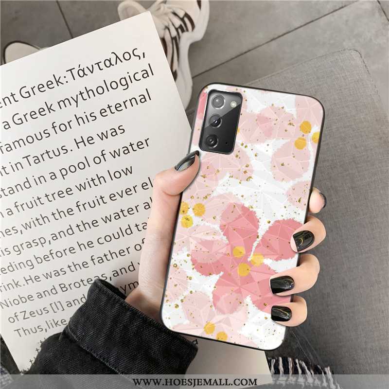 Hoesje Samsung Galaxy Note20 Ster Goud Mobiele Telefoon Ruit Bloemen Anti-fall Roze