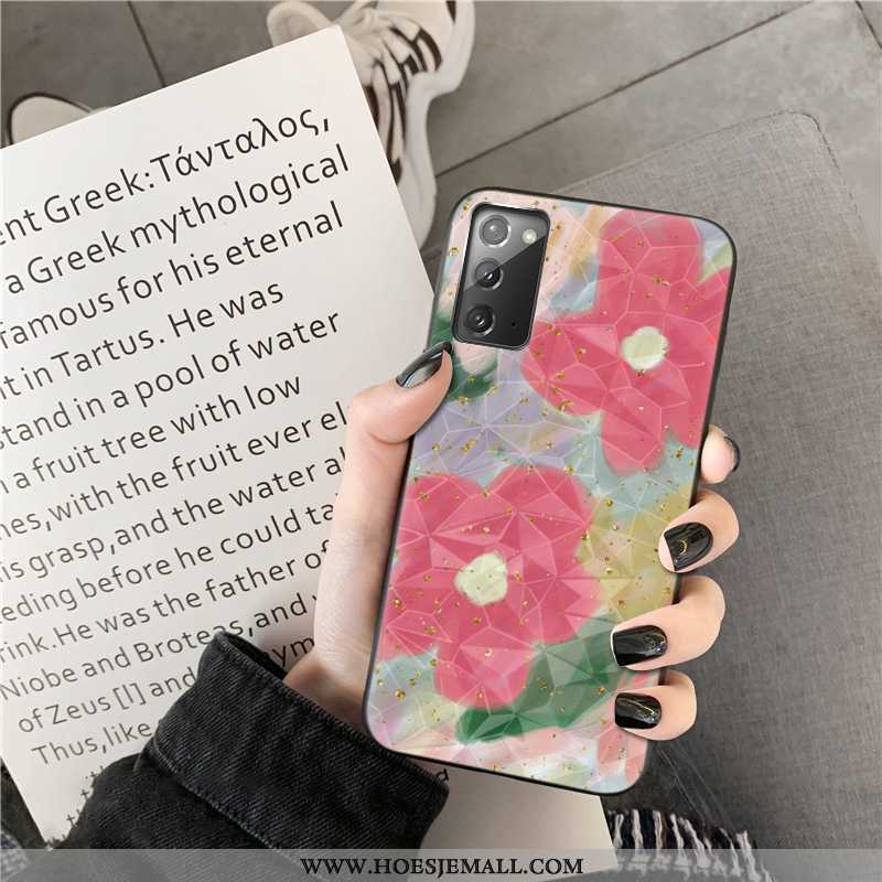 Hoesje Samsung Galaxy Note20 Ster Goud Mobiele Telefoon Ruit Bloemen Anti-fall Roze