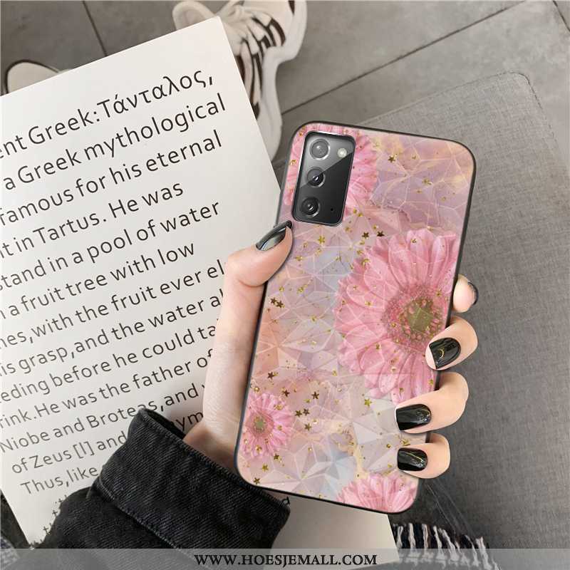 Hoesje Samsung Galaxy Note20 Ster Goud Mobiele Telefoon Ruit Bloemen Anti-fall Roze