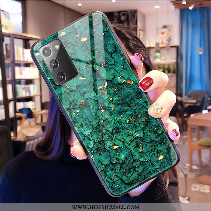 Hoes Samsung Galaxy Note20 Patroon Glas Hoesje Ster Groen Mobiele Telefoon Luipaard